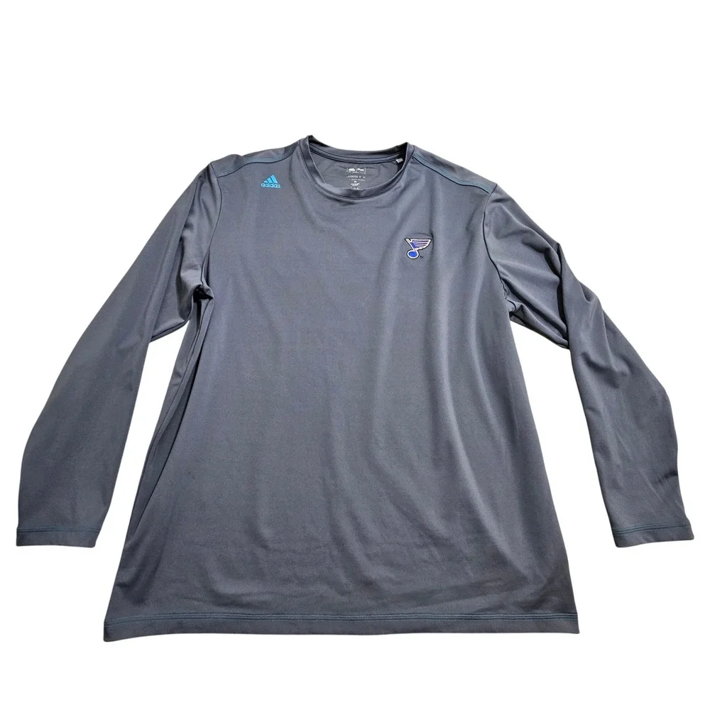 Adidas St. Louis Blues Shirt Mens XL Grey Puremotion Long Sleeve NHL Logo